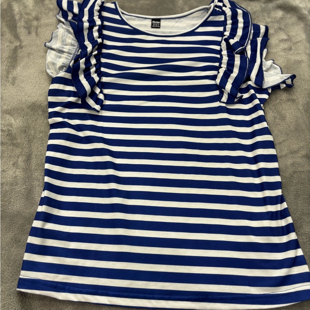 SHEIN Blue and White Striped Short Sleeve Top